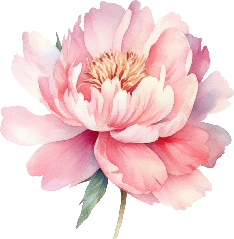 Peony Pink Flower Watercolor Illustration