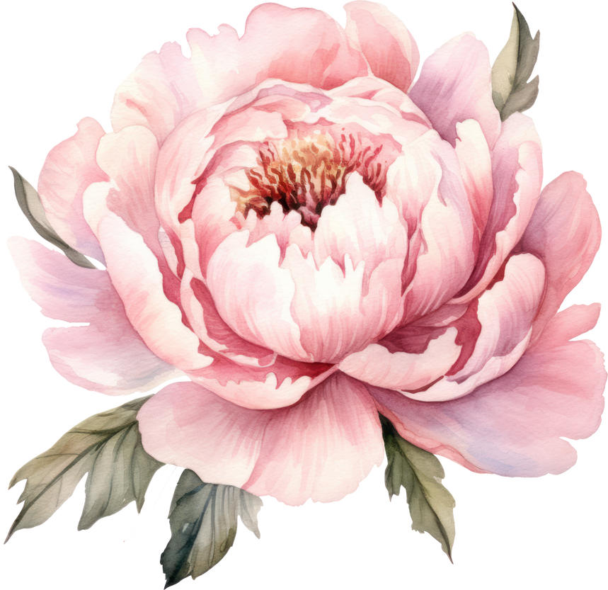 Peony Pink Flower Watercolor Illustration